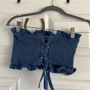 Blue strapless crop top